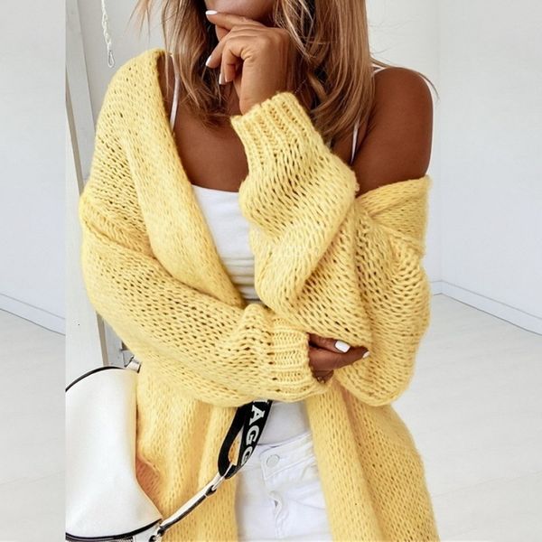 

women's knits tees women casual long sleeve sweaters autumn winter fashion loose cardigan outwear elegant solid knitted sweater 221123, White
