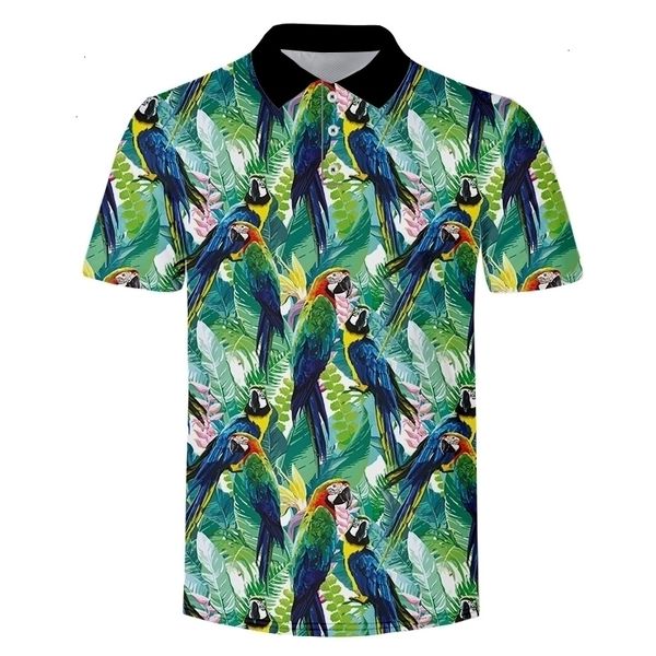 

men's polos lcfa mens polo short sleeve leaf parrot 3d print casual animal heat shrink shirts clothing summer tees 221122, White;black