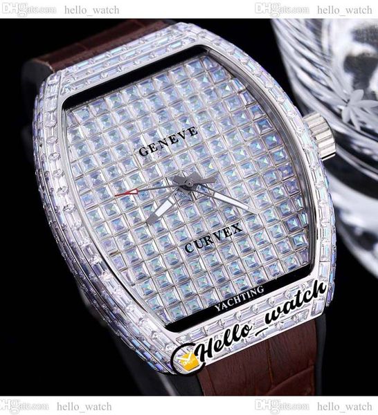 

vanguard 42mm v45 miyota 8215 automatic mens watch curuex steel paved rectangle diamonds dial stick iced out diamond brown leather rubber ne, Slivery;golden