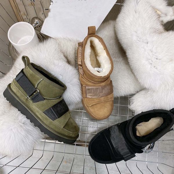 

snow boots luxury brand designer autumn and winter 2022 new fur integrated casual strap warm short boots for women, Black