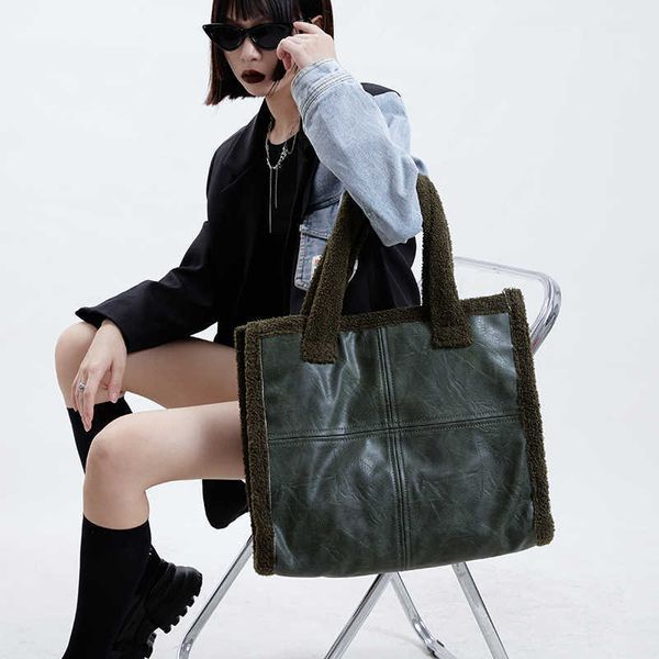 

totes shopping bags evening bags fashion lambswool large capacity tote bag design women handbags luxury faux fur pu leather patchwork should