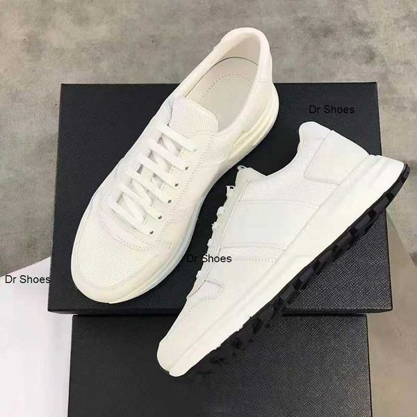 

men calf leather sneakers prax 01 technical fabric shoes white cerise mesh laced shoe stitching screen-printed letter runner trainers 296