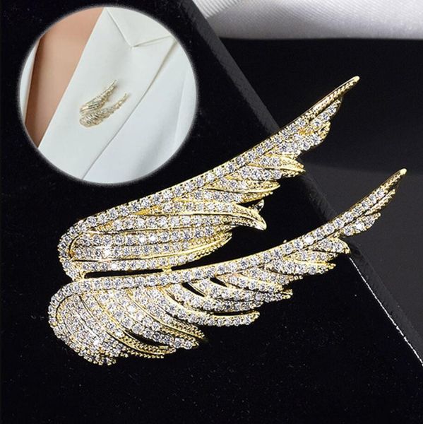 

elegant angel wings rhinestone brooches pin for women glitter collar pin clothes decor feather brooch corsage enamel pins, Gray
