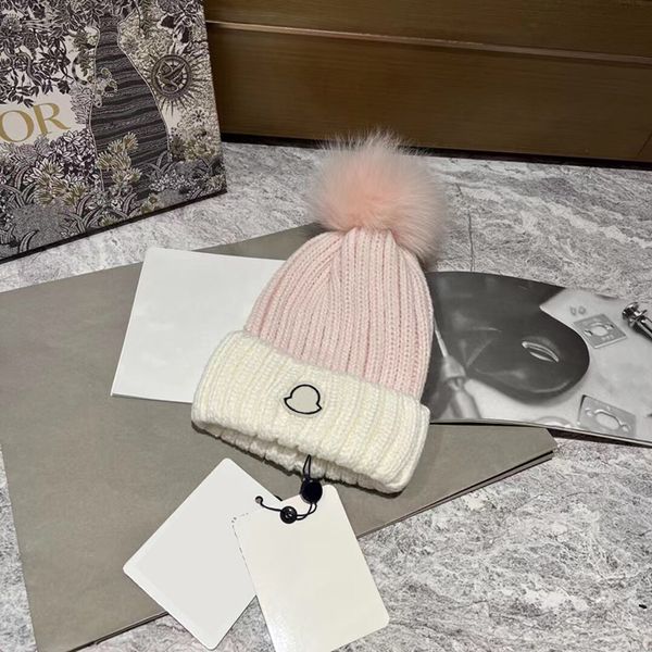 

beanie designers luxury wool hat letters women beanie temperament hundred take fashion casual matching fur balls design hats couple models w, Blue;gray