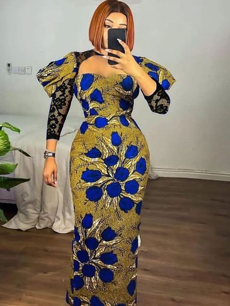

party dresses retro vintage printed long for women sweetheat neck lace sleeve slim fit bodycon afircan gowns evening outfits 4xl 221123, White;black