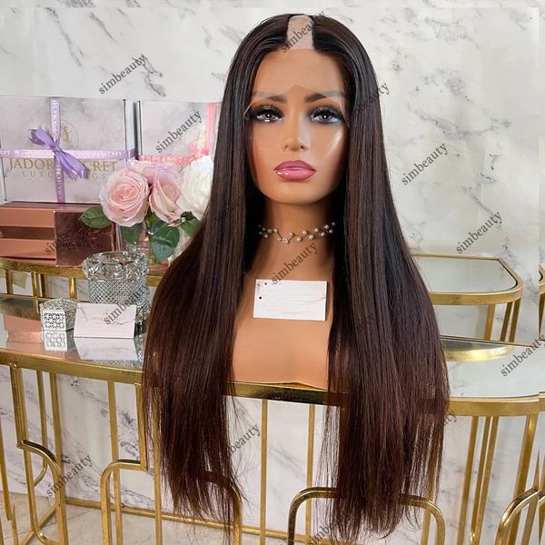 

ombre chocolate brown v part wigs unprocessed virgin human hair wigss straight glueless full machine upart wig 200density full end, Black