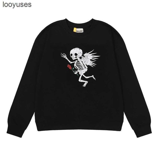 

bone hoodies 2023 american fashion brand gilded letter angel skeleton hand sweaters gallerydepts printed terry round neck sweater qmdb, Black