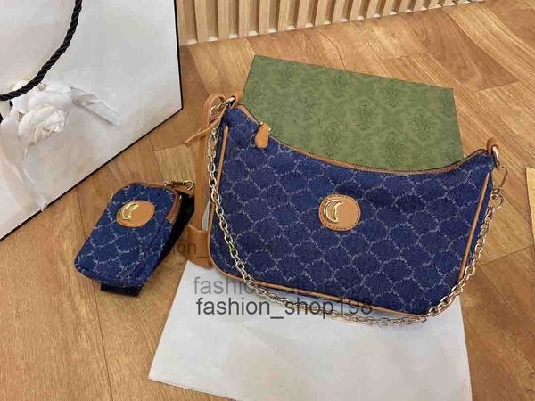 

evening bags hobo 2pcs/set women shoulder bag with coin wallet monograms denim canvas chest pack lady tote chains handbags double g letters