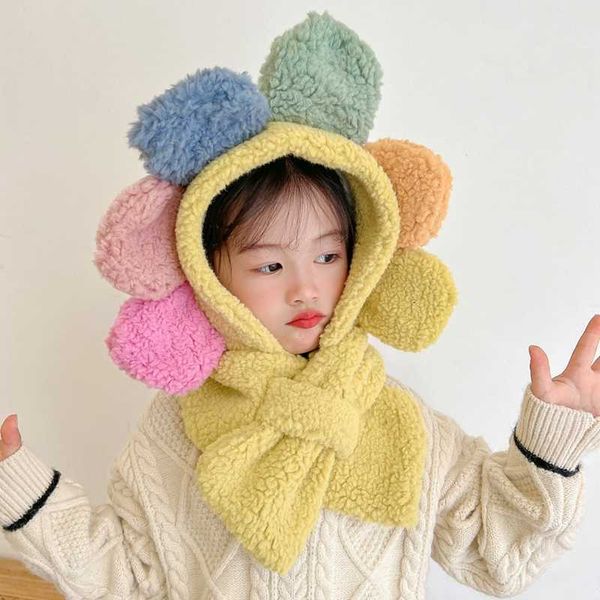

caps hats cute baby winter warm kids flower shape children style hooded scarf for boys girls thicken l221028, Yellow