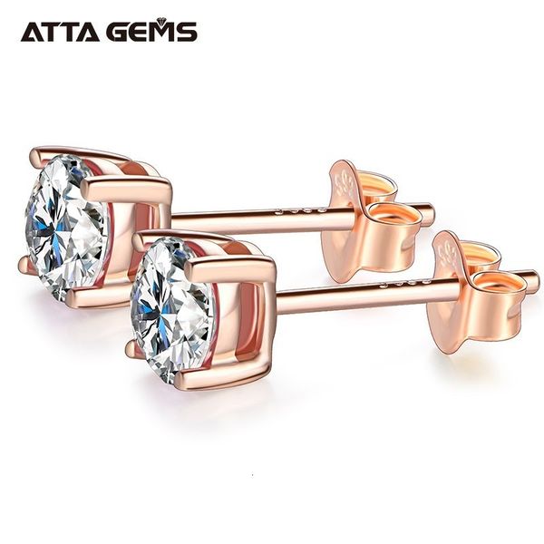 

stud attagems d color 1ct gemstone 750 rose gold 18k plated earrings for women solid solitaire fine jewelry 221119, Golden;silver