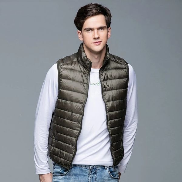 

men's down parkas winter coat 90% white duck vest portable ultra light sleeveless jacket waistcoat for men 221123, Black