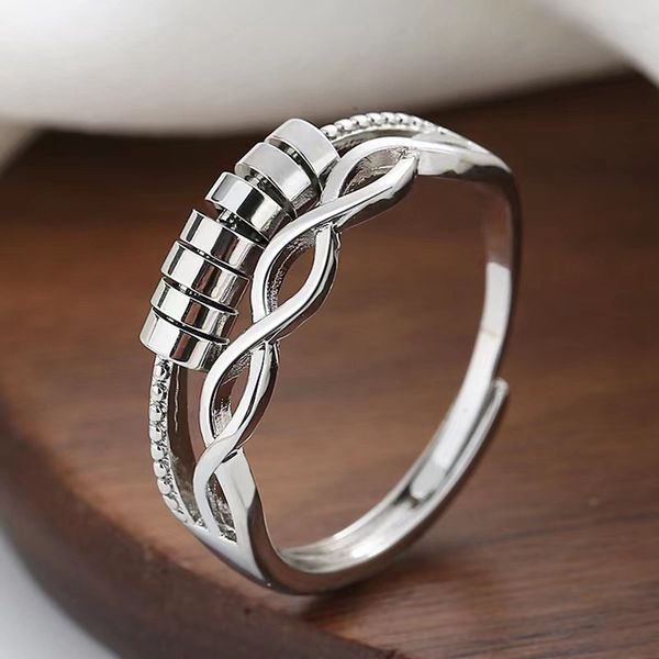 

5pcs fidget spinner ring anxiety for women beads flower star ring rotate anti stress wedding jewerly, Silver