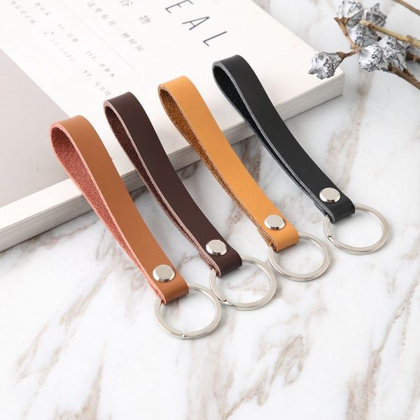 

retro leather car key chain lanyard keychain two-layer cowhide keyring key holder, Silver