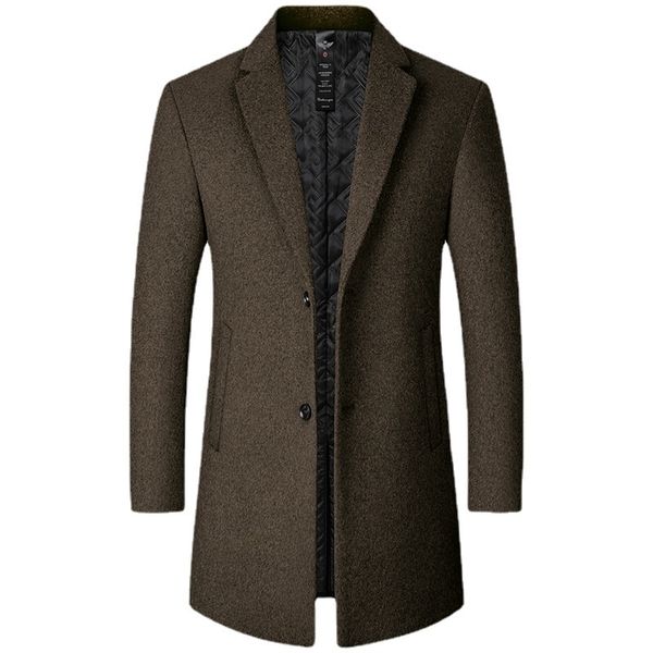 

men's wool blends autumn winter en coat thickening / male business warm stand collar long sleeve big size trench jacket 221123, Black