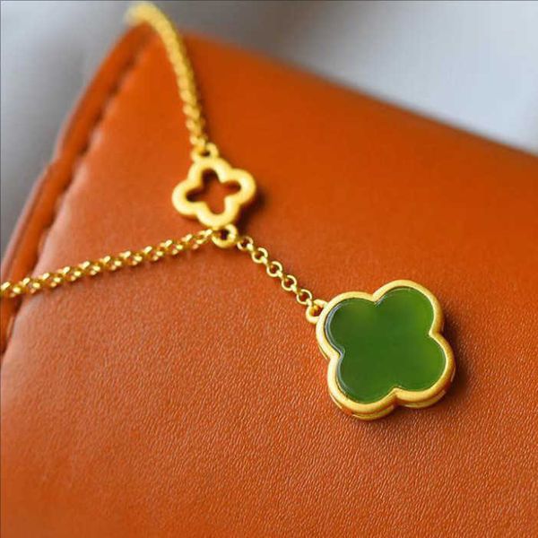

pendant necklaces pendants imitation jasper clover necklace inlaid imitation n jade gold plated clavicle chain green, Silver