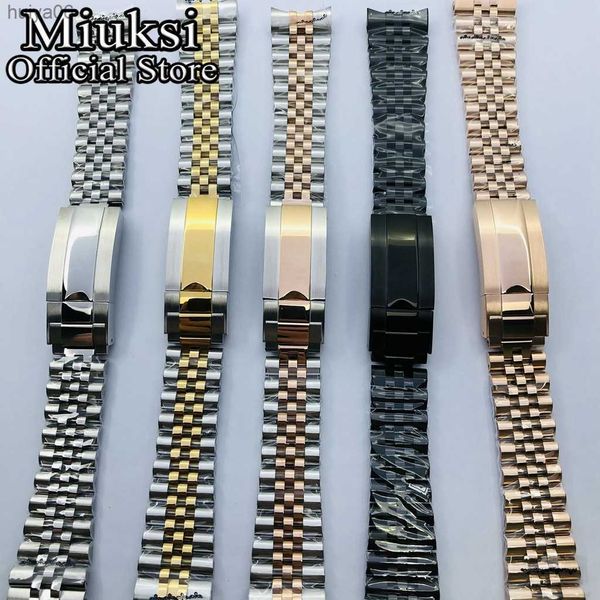 

20mm silver gold rose gold black jubilee stainless steel watch band folding buckle fit watch case strap bracelet huiya06, Black;brown