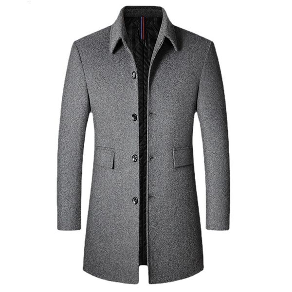 

men's wool blends mid-length slim-fit woolen coat with stand-collar solid color casual for jacket style 221123, Black