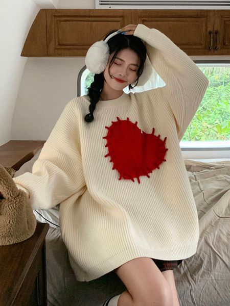 

women's sweaters autumn winter sweaters heart graphic patchwork oversized knitted pullovers casual loose lazy style all match women jum, White;black