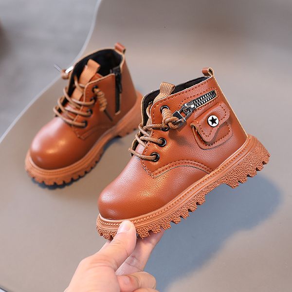 

boots vintage boys british style spring round toe pu non slip low heels with small pockets kids fashion girls 221123, Black;grey