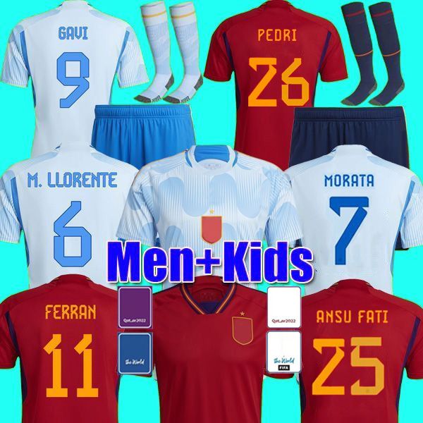 

2022 2023 spain espana soccer jerseys pedri morata llorente azpilicueta ansu fati ferran torres koke adama ramos olmo kids kit football shir, Black;yellow
