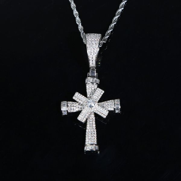 

iced out moved cross pendant necklace paved 5a cz stone for women men hip hop jewelry wholesale, Silver