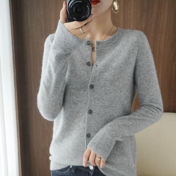 

women's knits tees autumn women sweater o-neck long sleeve basic style coats female cardigan jacket 100% wool knitted jumper clothing, White