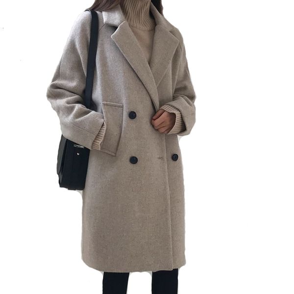 

women' blends fashion long coat winter casaco feminino girl manteau femme clothes jacket 221123, Black