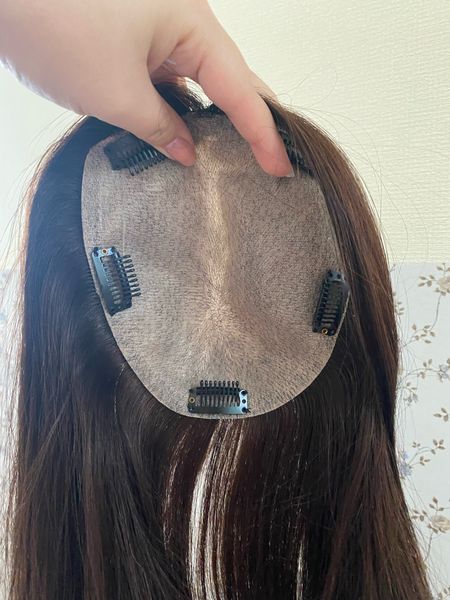 

silk skin base human hair er for women with 4 clips in silk virgin brazilian hair toupee fine hairpiece 15x16cm 6x6" natural scalp, Black;brown