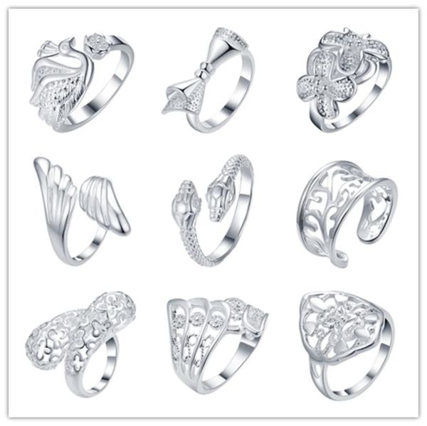 

2016 mixed order 925 silver ring opening cool party jewelry classic glamor style 9pcs lot 7711596