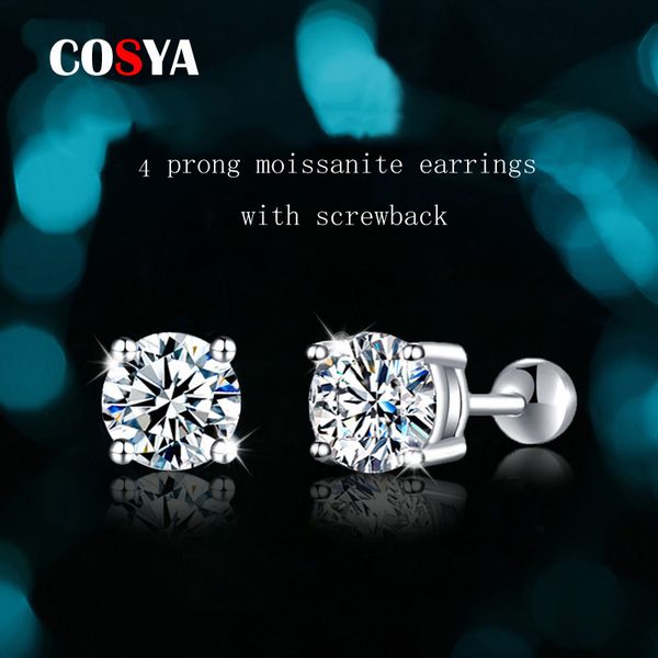 

stud cosya 925 sterling silver 031 carat d color screw earrings for women fine jewelry platinum 4 prong gifts 221119, Golden;silver