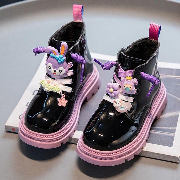 

boots kids for girls winter warm shoes for children fur chelsea ankle toddlers platform booties pink purple black 221123, Black;grey