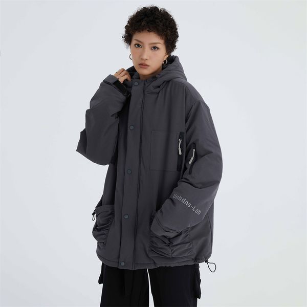 

new for men and women winter hooded coats thick warm clothes street multiple pockets unique outwear hip hop couples fashion cotton jackets c, Black;brown