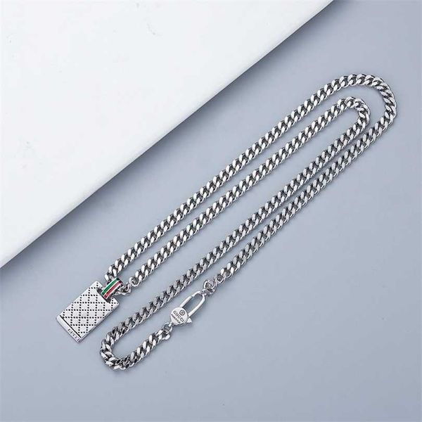 

2023 jewelry double color lingge rectangle brand necklace fashion men's and women's lovers' elf skull sweater chain, Silver