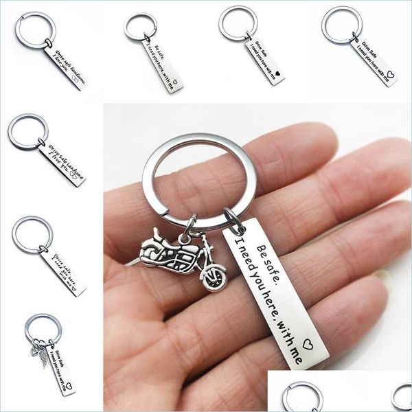 

key rings stainless steel drive safe keychain tag love i need you keyring bag hangs driving women mens fashion jewelry gift drop deli dhg3a, Slivery;golden