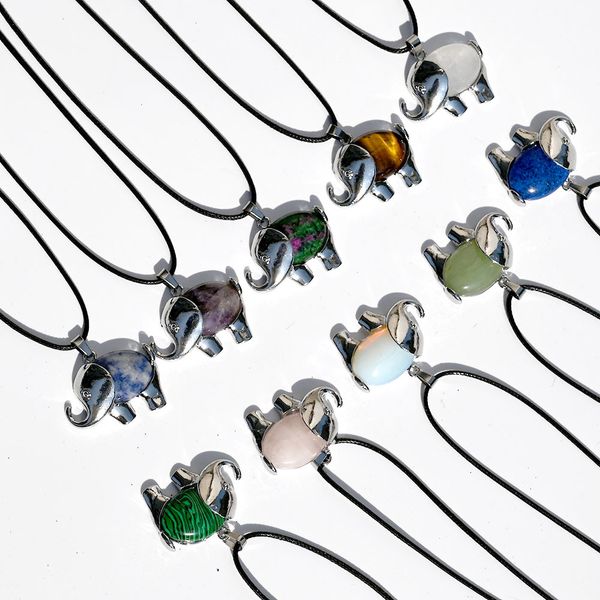 

lucky elephant shape pendant natural stone charms necklace jewelry accessories making wholesale, Silver