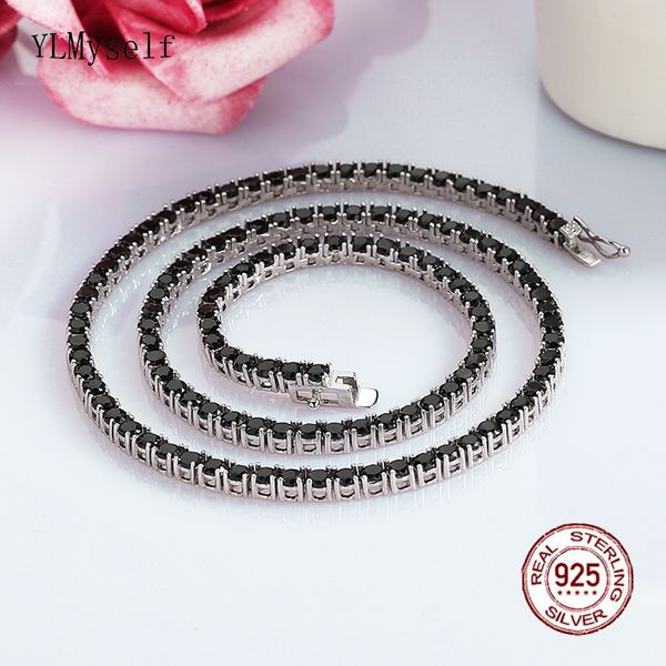 

pendant necklaces 1624 inch 4160 cm real 925 sterling silver tennis chain pave 3 mm black zircon fine jewelry menwomen 221119