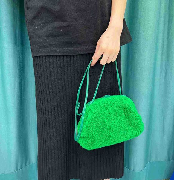

winter plush autumn bag female fashion lamb hair cloud single shoulder menger fold clip 2023