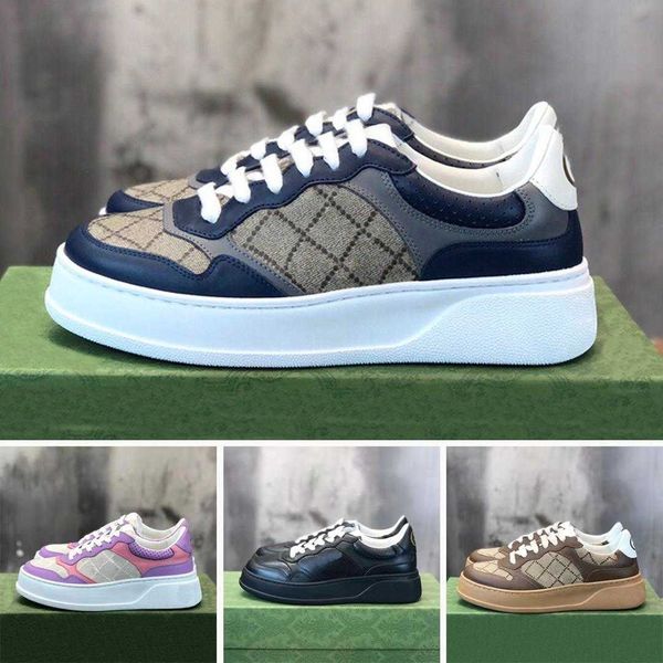 

women embossed platform sneakers sports shoes mens trainers runners calfskin low leather chunky size 35-45, Black