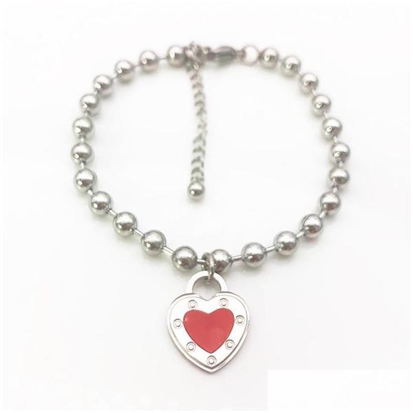 

chain 15mm heart bracelets women hollow beads chain on hand stainless steel couple fashion blue pink bracelet valentines day gifts f dhe09, Black