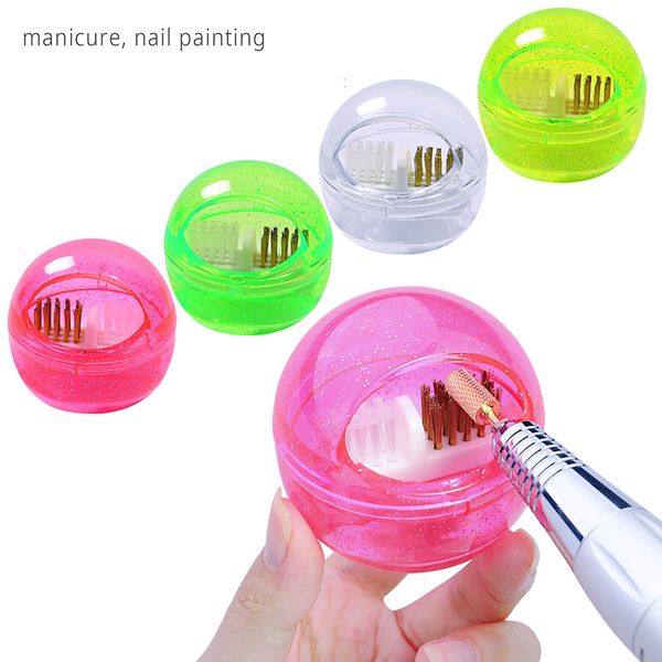 

detachable nail drill bit grinding head cleaning case with dual brush remove dust cleaner box nail art equipment tool accessory