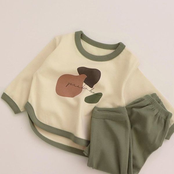 

clothing sets spring autumn korean style born baby boys girl suit cotton printed t-shirtpants infant clothes set 221122, White