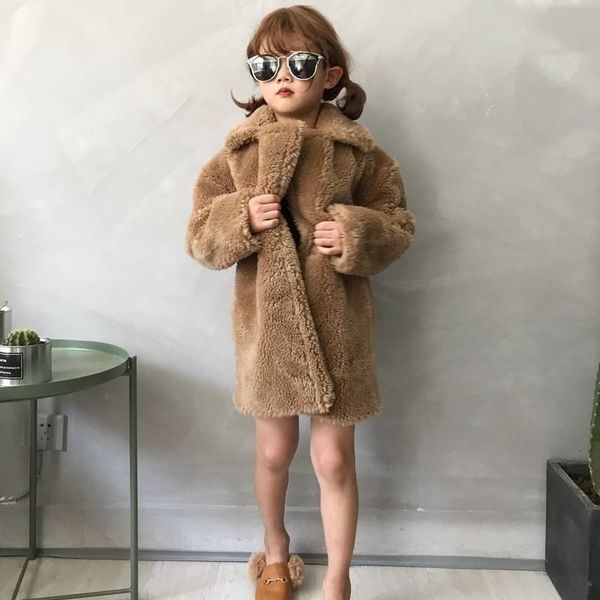 

coat fashion baby girl winter jacket fur thick toddler child warm sheep like wool outwear clothes 2 14y 221122, Blue;gray