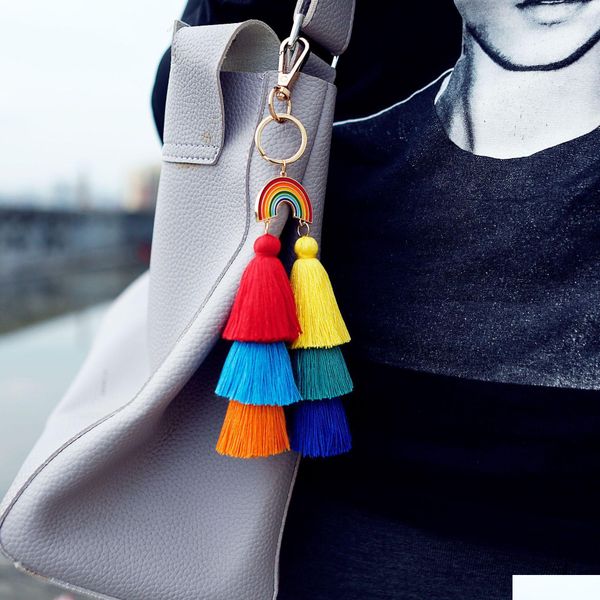 

key rings bohemia gold rainbow tassel key rings mti layer keychain holders bag hang for women fashion jewelry gift drop delivery dhbdq, Slivery;golden