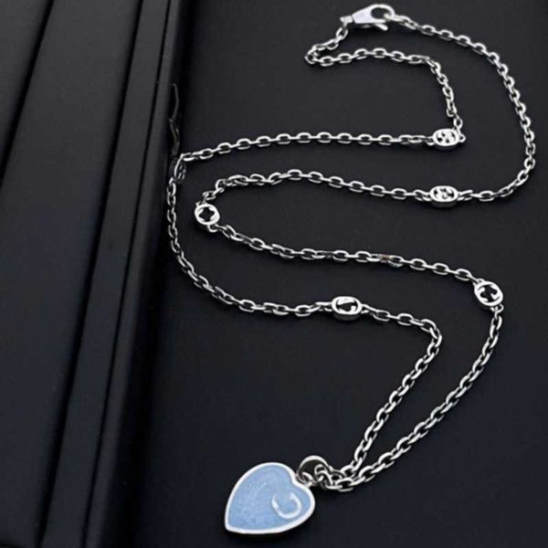 

2023 designer new jewelry silver antique blue love enamel necklace fashion simple clavicle chain net red same style