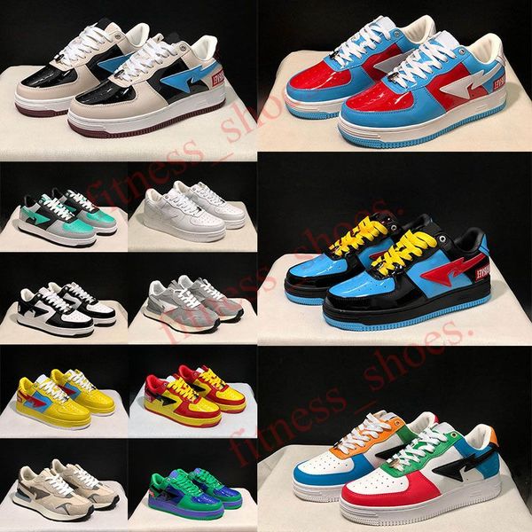 

bapestas casual lows running shoes mens womens designer eur 36-45 yellow red blue grey green pink patent black white orange teal brown