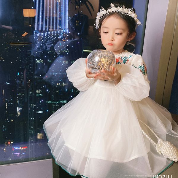

girls dresses fashion embroidered long sleeve princess dress kids dresses childrens clothing 2-7t, Red;yellow