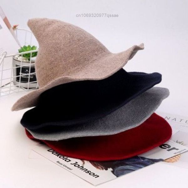 

wide brim hats bucket women modern halloween witch hat foldable costume sharp pointed wool felt warm autumn winter cap for y2k girl ladies 2, Blue;gray
