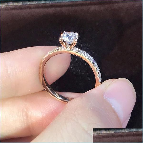 

solitaire ring rose gold diamond ring crystal engagement rings for women jewelry wedding sets gift fashion 080518 drop delivery dhn1m, Golden;silver