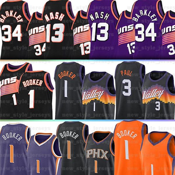 

devin 1 booker chris 3 paul basketball jersey charles 34 barkley steve 13 nash deandre 22 ayton ncaa retro mitchell & ness jerseys z11, Black;red