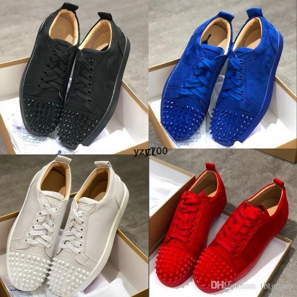 

red-bottoms christians wholesale spike shoes leather suede mens sneakers low cut spikes sneakers crystal party wedding shoes casual sp wot, Black